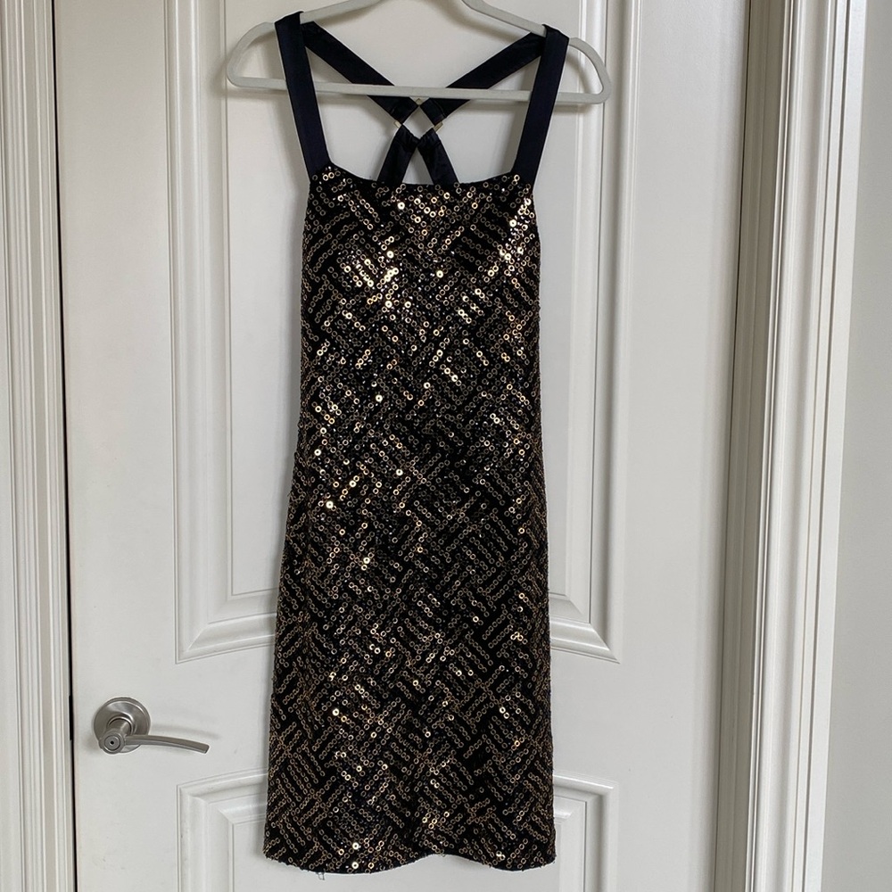 Black and Gold Sequin Cocktail Dress